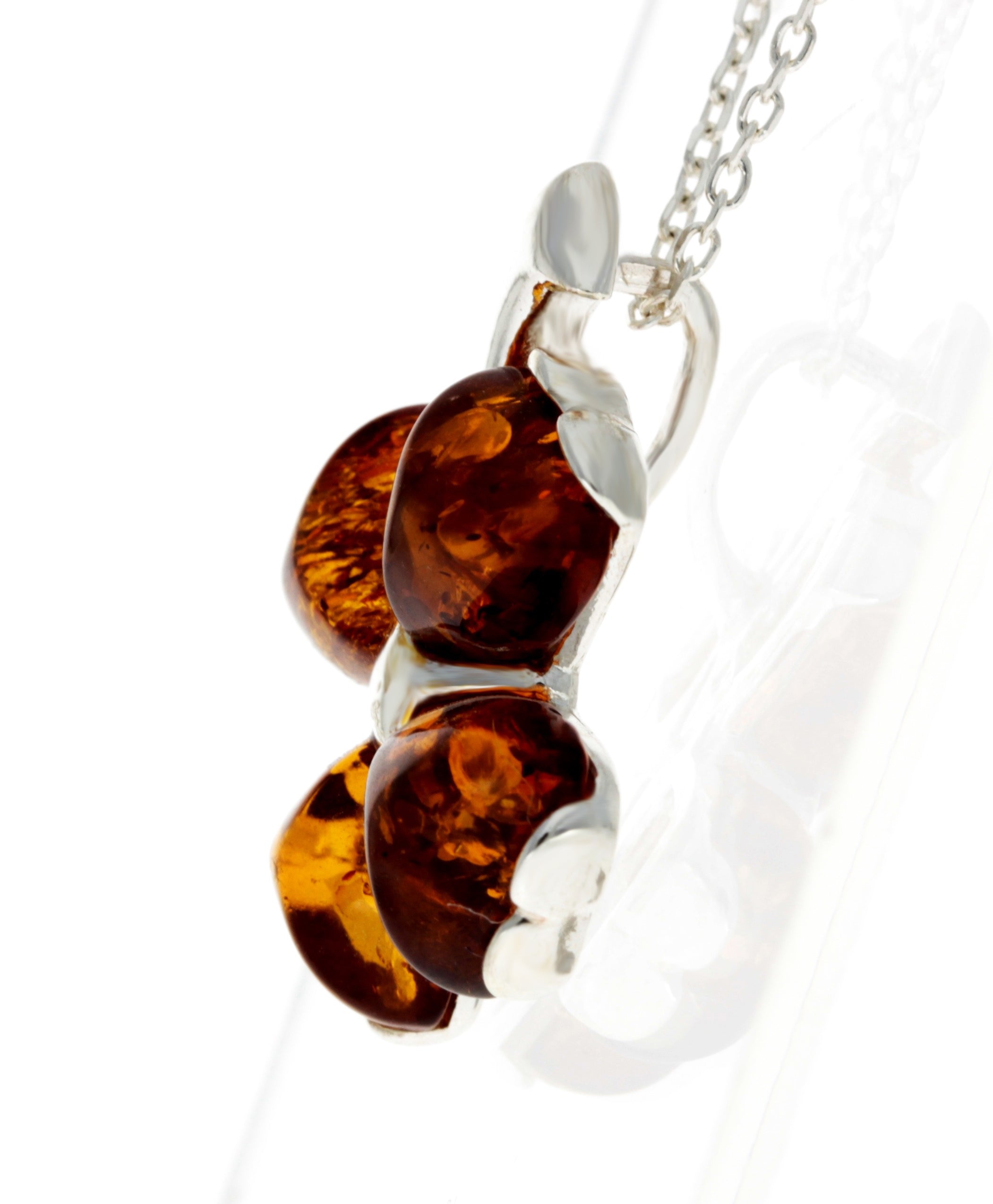 925 Sterling SIlver & Genuine Baltic Amber Lucky Clover Pendant  - GL283