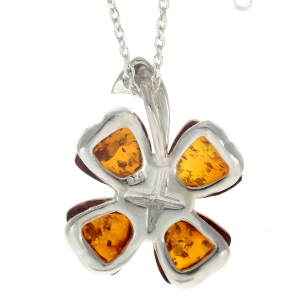 925 Sterling SIlver & Genuine Baltic Amber Lucky Clover Pendant - GL283