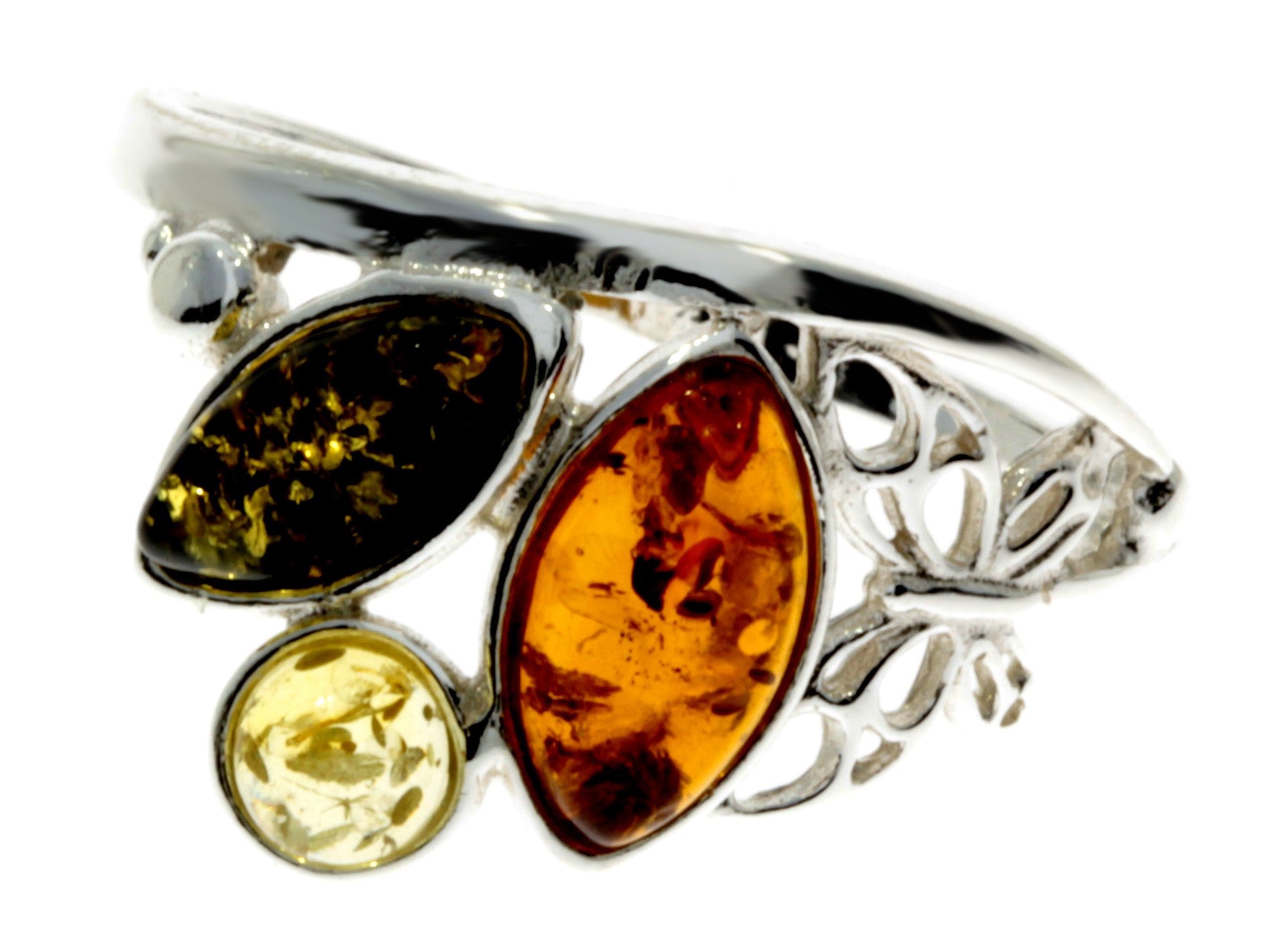925 Sterling Silver & Baltic Amber Modern Ring with silver butterfly - M717