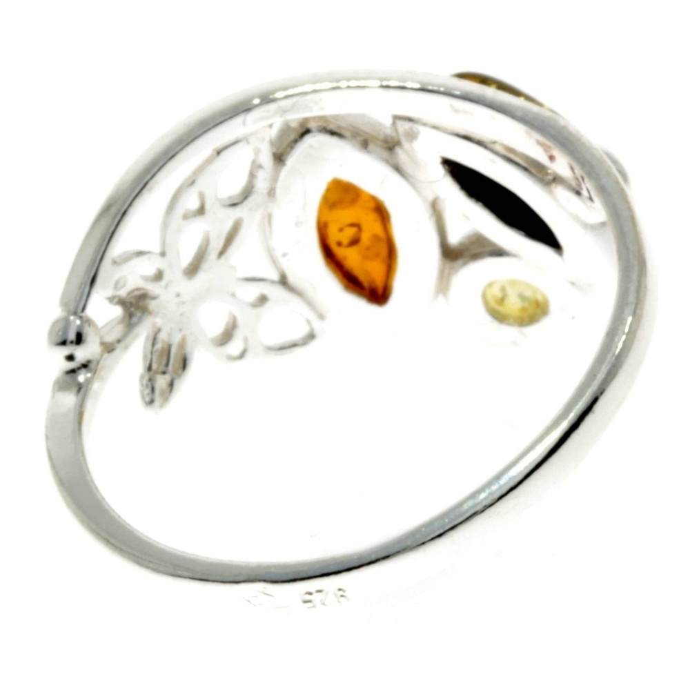 925 Sterling Silver & Baltic Amber Modern Ring with silver butterfly - M717