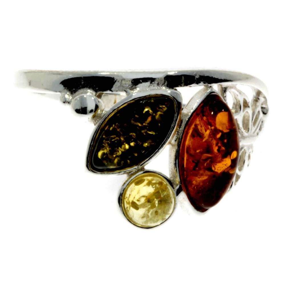 925 Sterling Silver & Baltic Amber Modern Ring with silver butterfly - M717