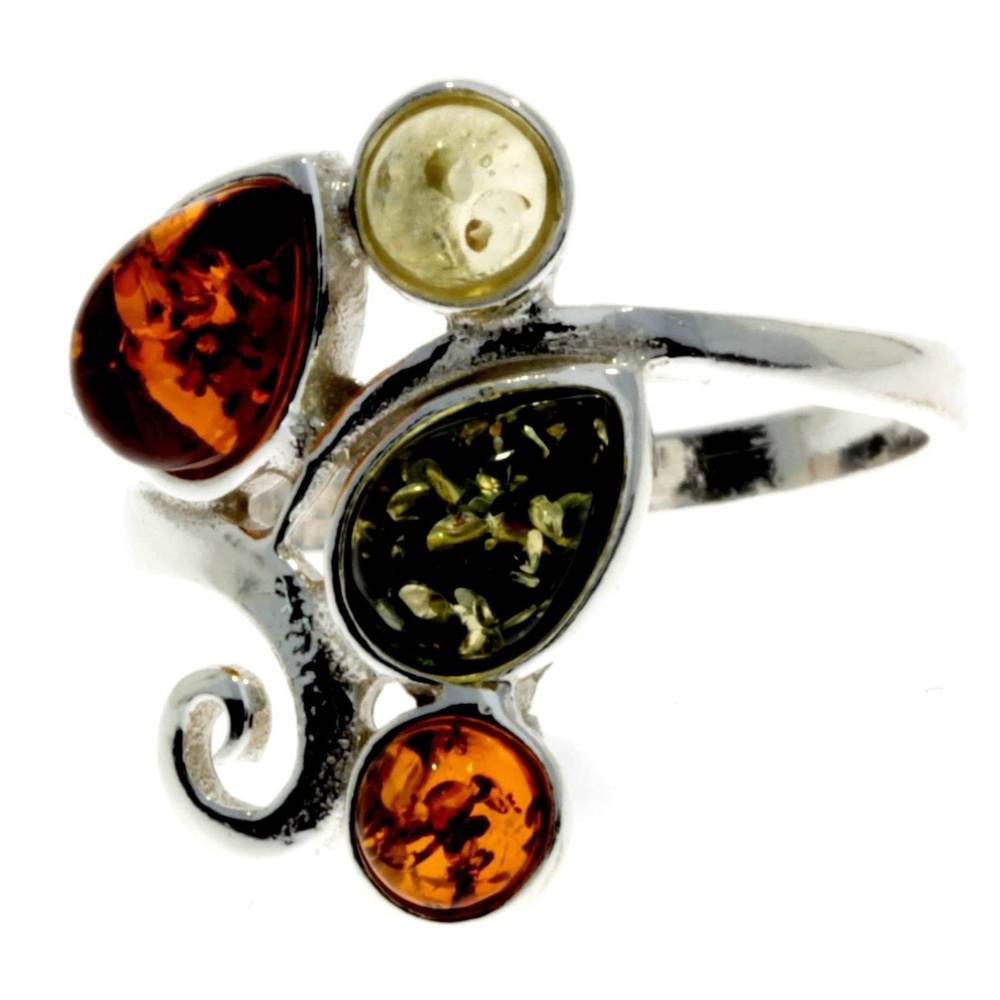 925 Sterling Silver & Baltic Amber Modern Ring - M718