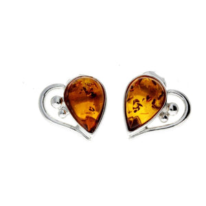 925 Sterling Silver & Baltic Amber Heart Studs Earrings - M194