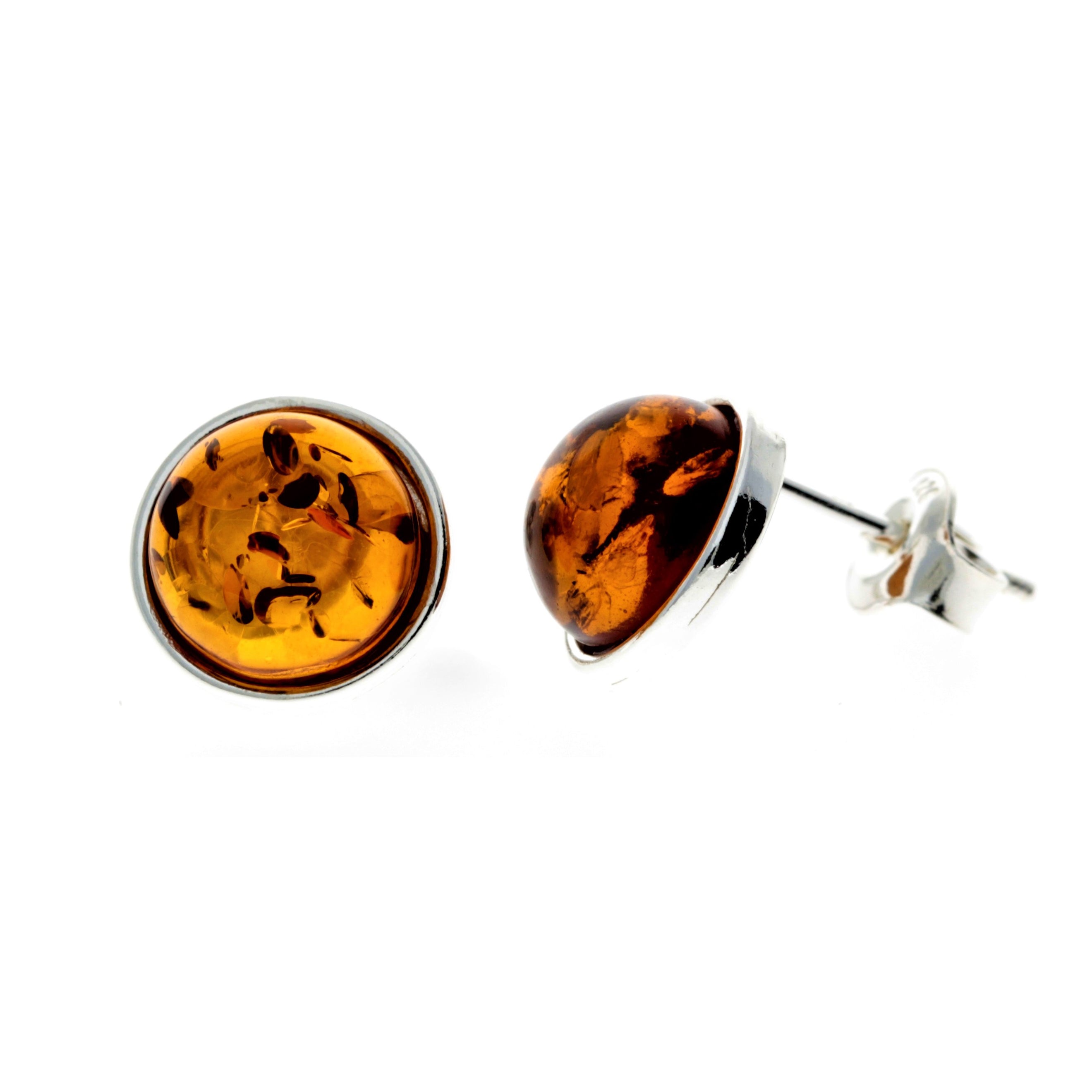 925 Sterling Silver & Baltic Amber Round Studs Earrings - M641