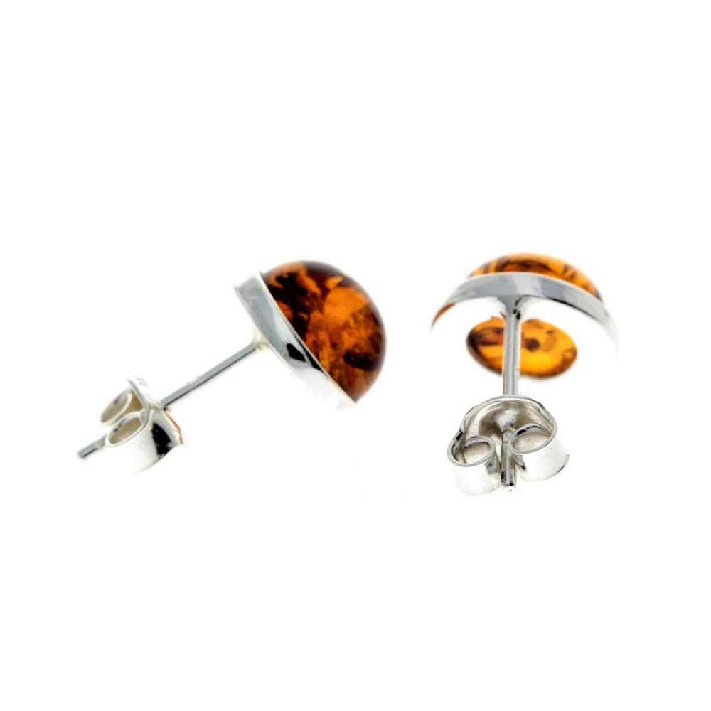 925 Sterling Silver & Baltic Amber Round Studs Earrings - M641