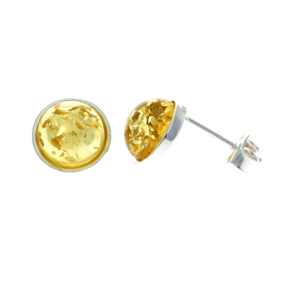 925 Sterling Silver & Baltic Amber Round Studs Earrings - M641