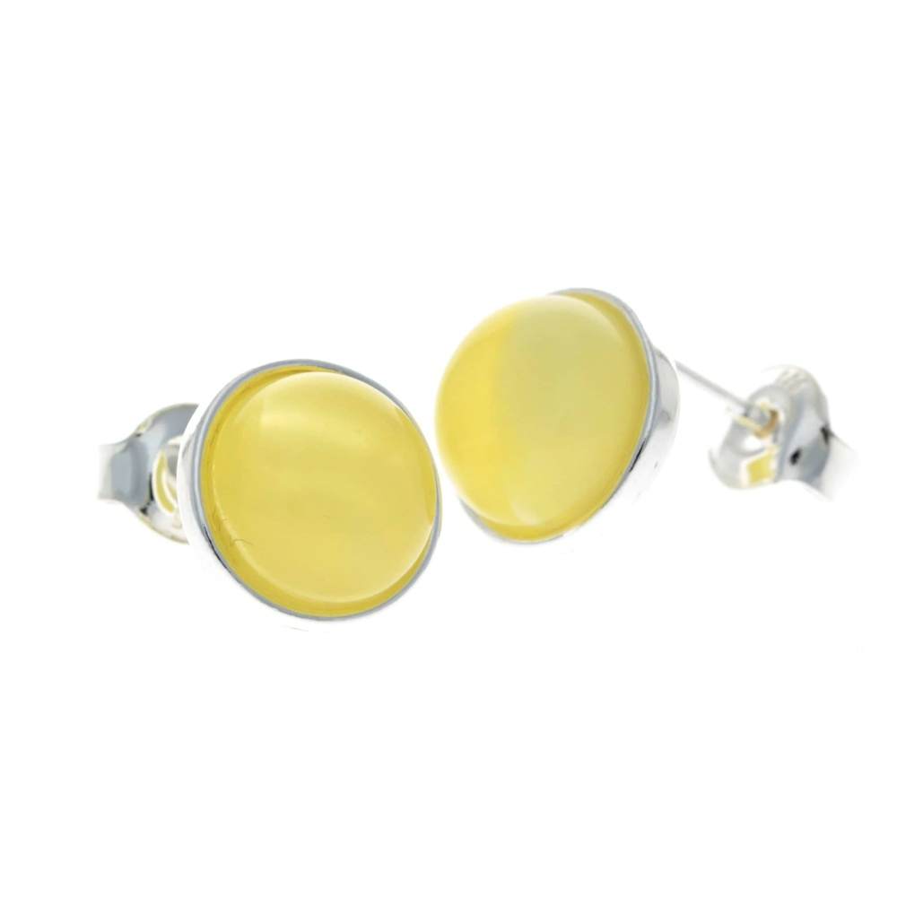 925 Sterling Silver & Baltic Amber Round Studs Earrings - M641