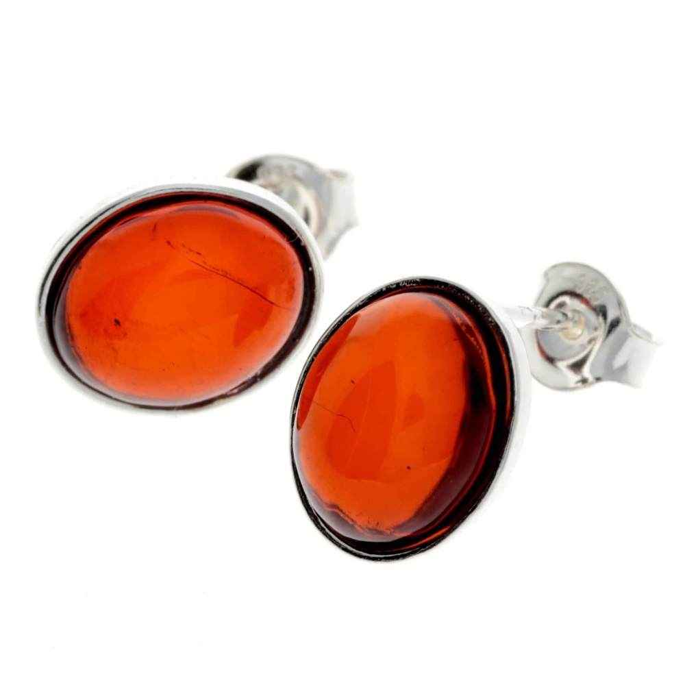 925 Sterling Silver & Baltic Amber Large Oval Classic Studs Earrings - M645