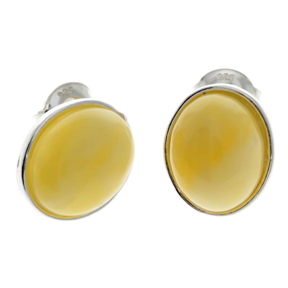 925 Sterling Silver & Baltic Amber Large Oval Classic Studs Earrings - M645