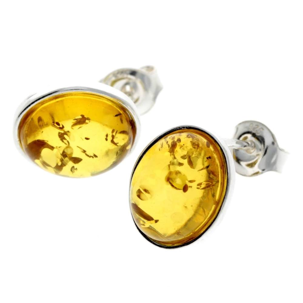 925 Sterling Silver & Baltic Amber Large Oval Classic Studs Earrings - M645