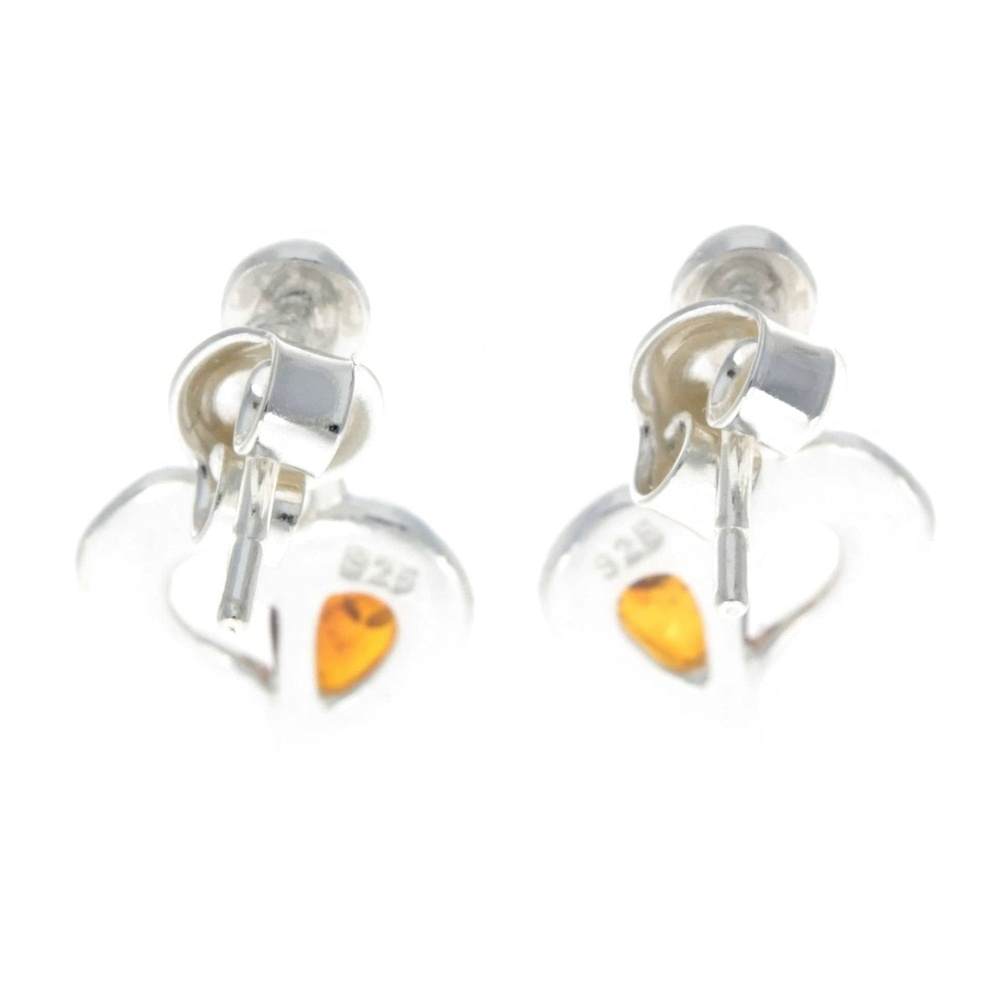 925 Sterling Silver & Baltic Amber Drop Hearts Earrings - GL154