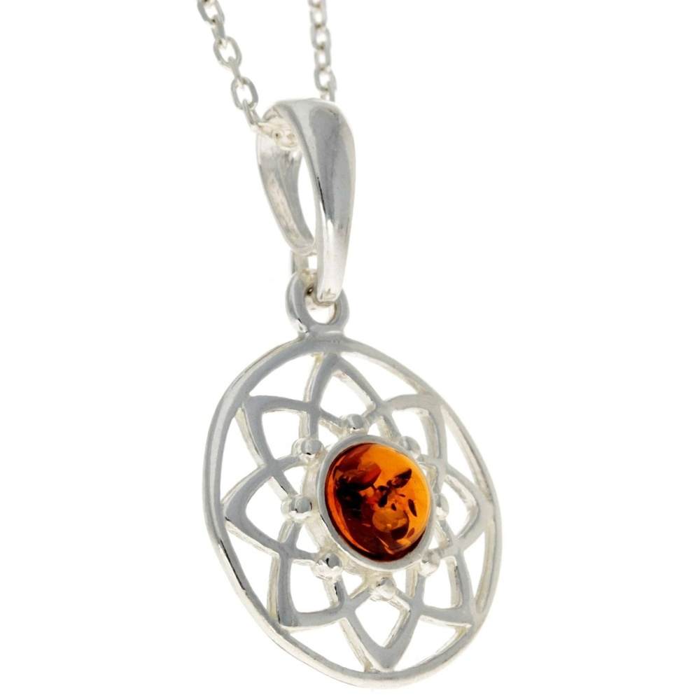 925 Sterling Silver & Baltic Amber Celtic Pendant - GL376