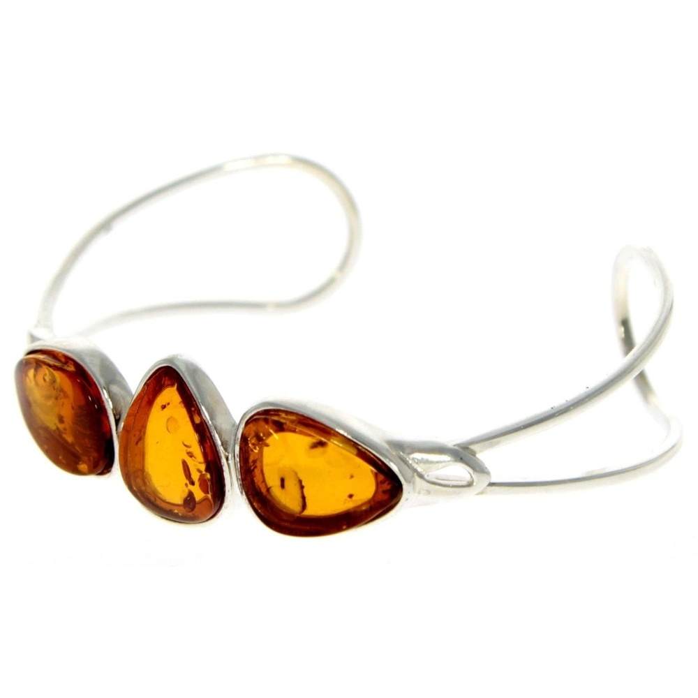 Beautiful Designer Silver Bangle with 3 Baltic Amber Cabochons - GL526