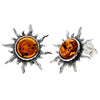 925 Sterling Silver & Baltic Amber Sun Stud Earrings 8222