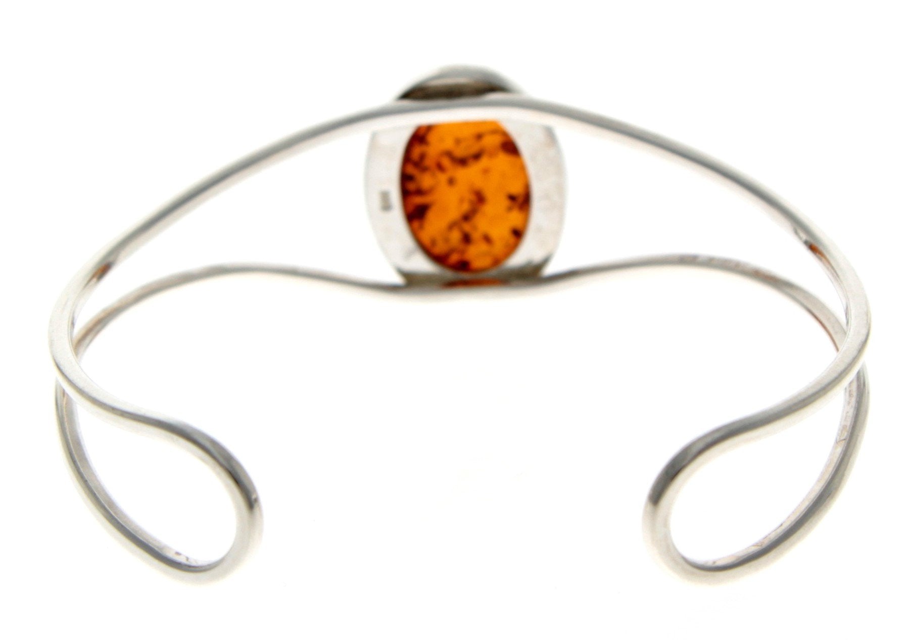 Beautiful Designer Adjustable Silver Bangle with oval Baltic Amber Cabochon - GL532