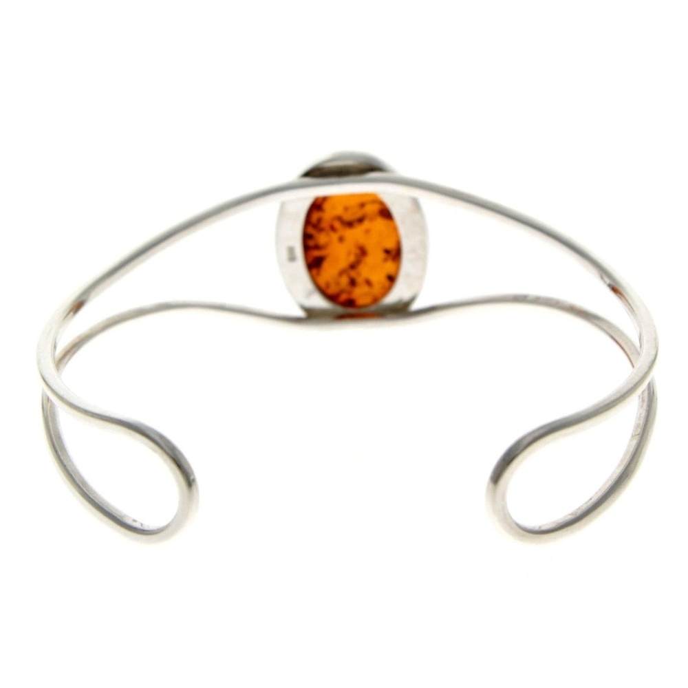 Beautiful Designer Adjustable Silver Bangle with oval Baltic Amber Cabochon - GL532