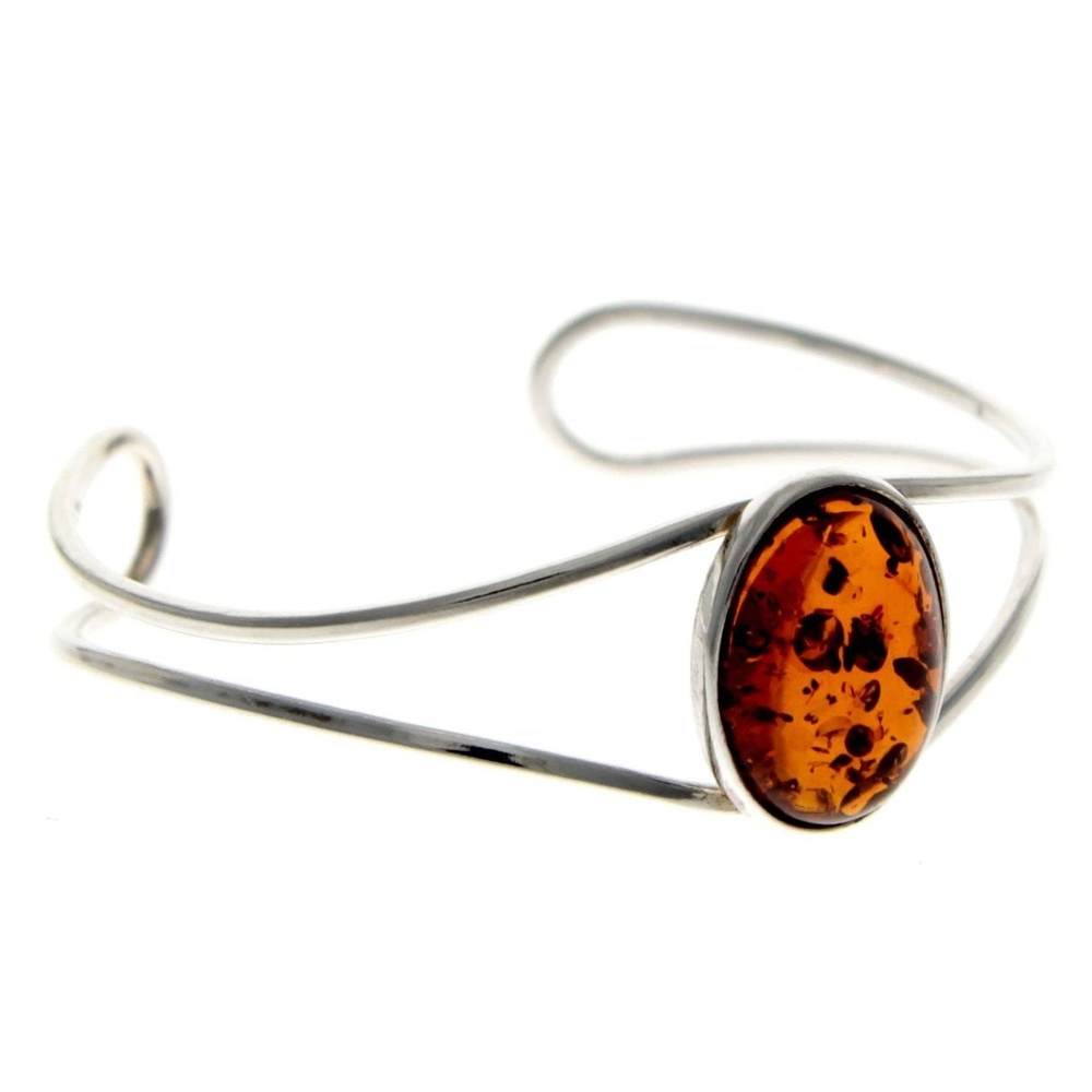 Beautiful Designer Adjustable Silver Bangle with oval Baltic Amber Cabochon - GL532