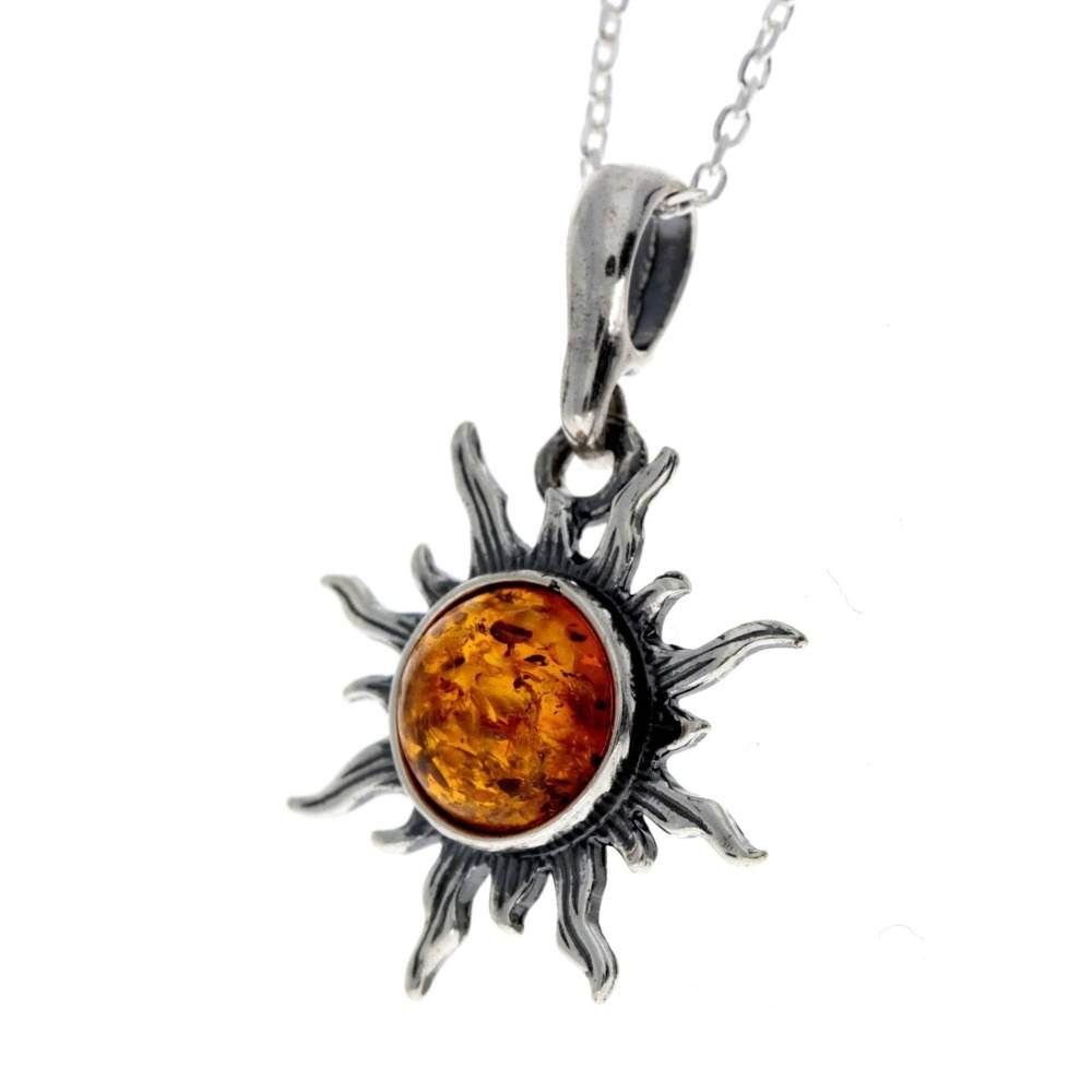 925 Sterling Silver Sun Pendant with Baltic Amber - 1764