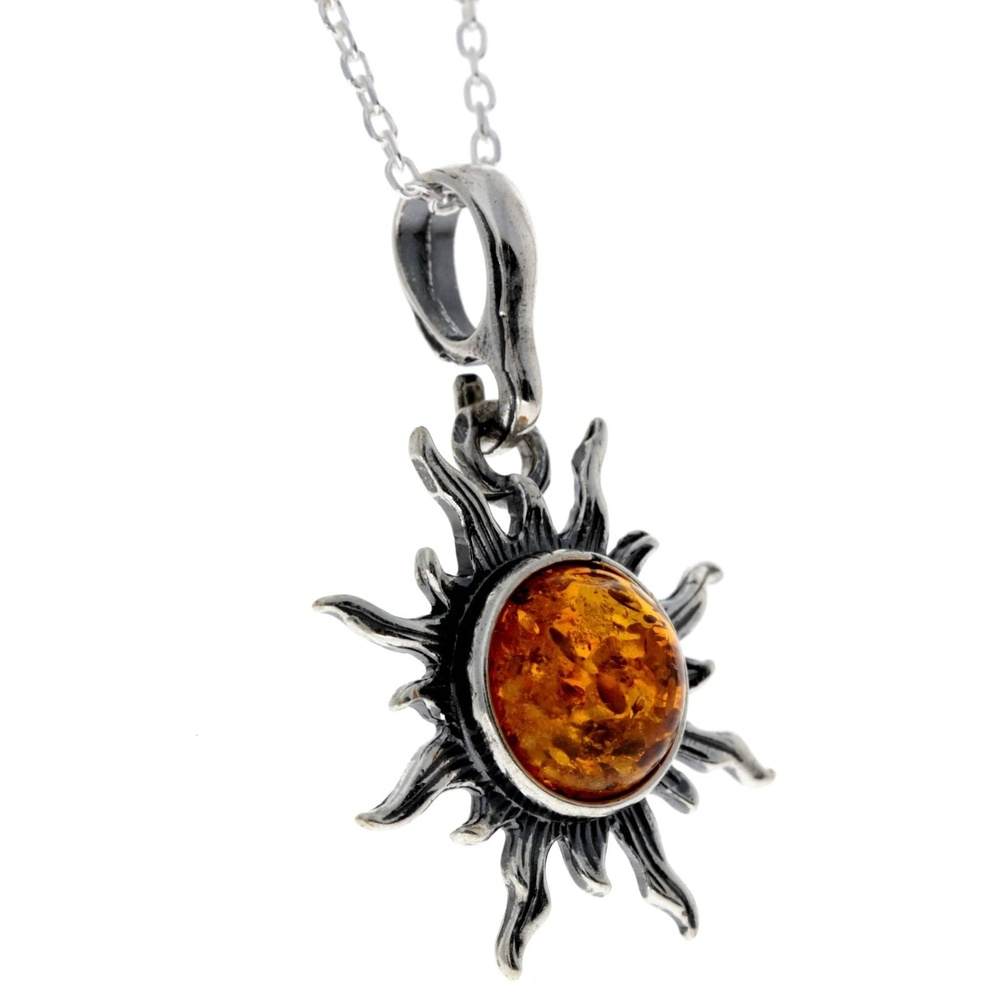 925 Sterling Silver Sun Pendant with Baltic Amber - 1764