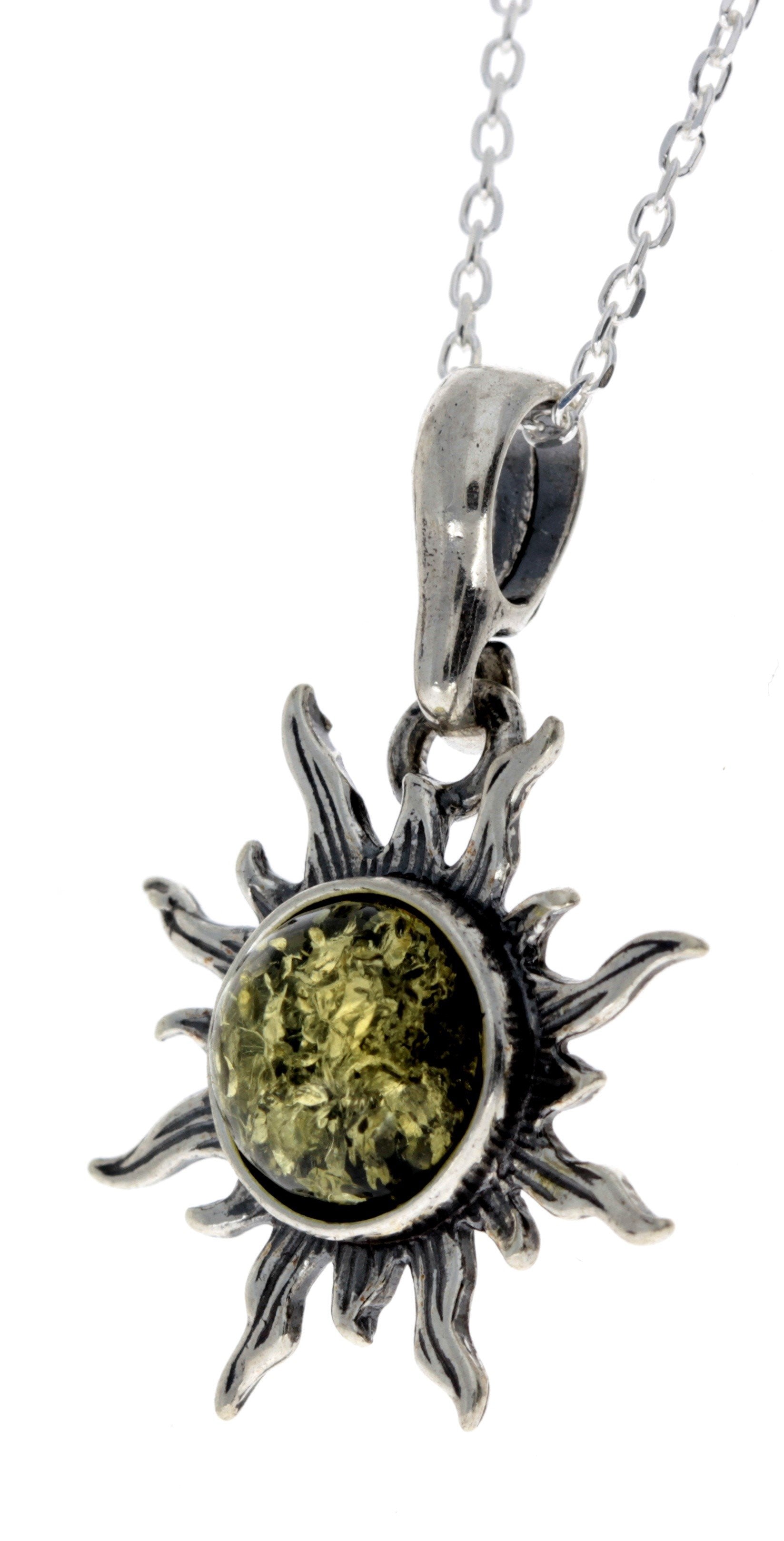 925 Sterling Silver Sun Pendant with Baltic Amber - 1764