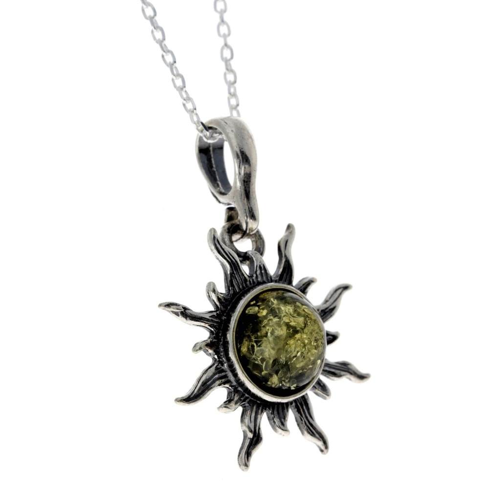 925 Sterling Silver Sun Pendant with Baltic Amber - 1764