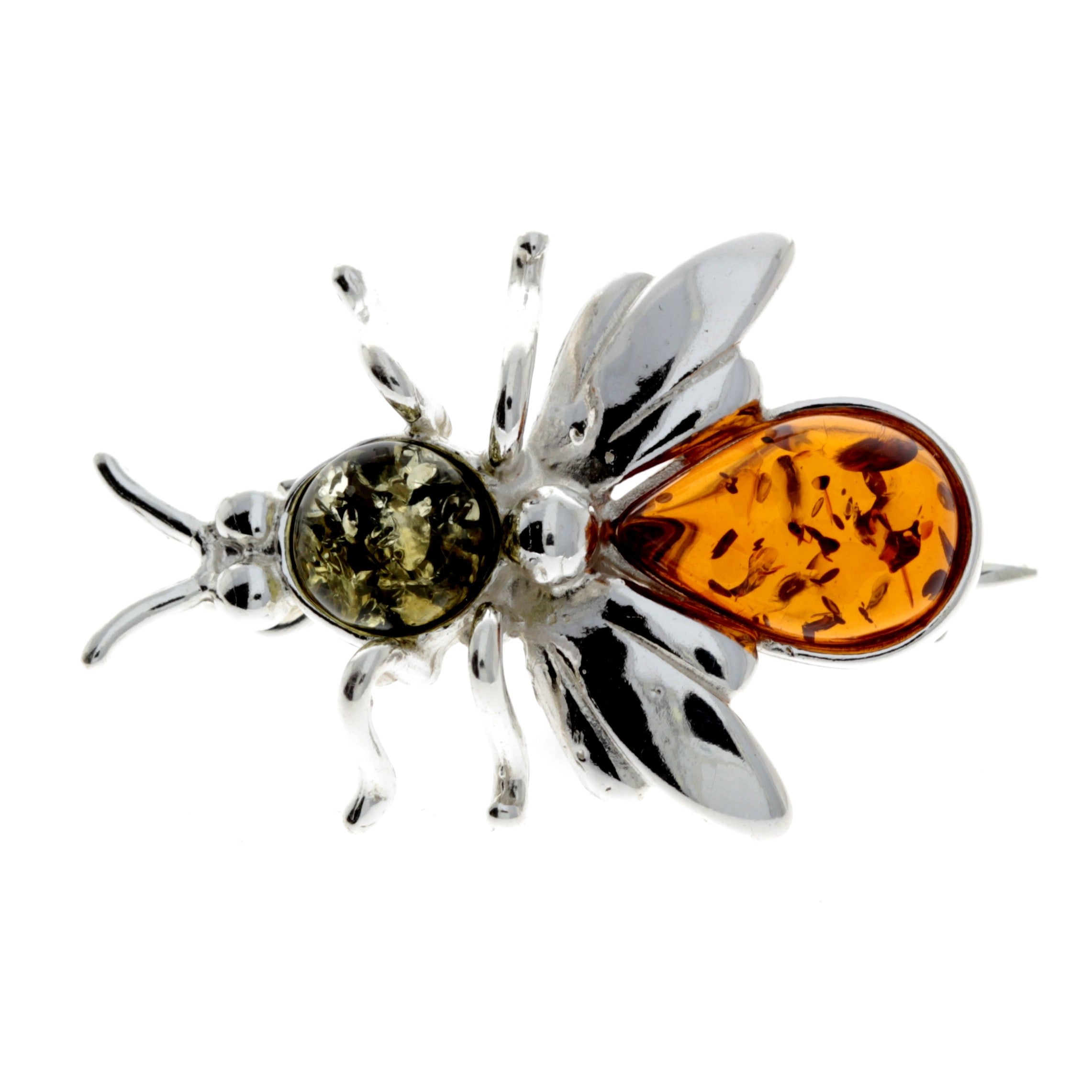 925 Sterling Silver & Baltic Amber Fly Brooch - M801