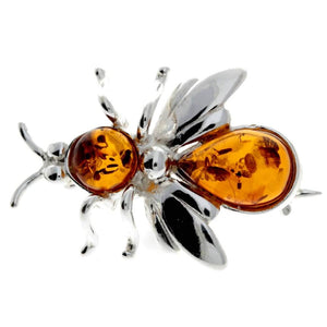 925 Sterling Silver & Baltic Amber Fly Brooch - M801