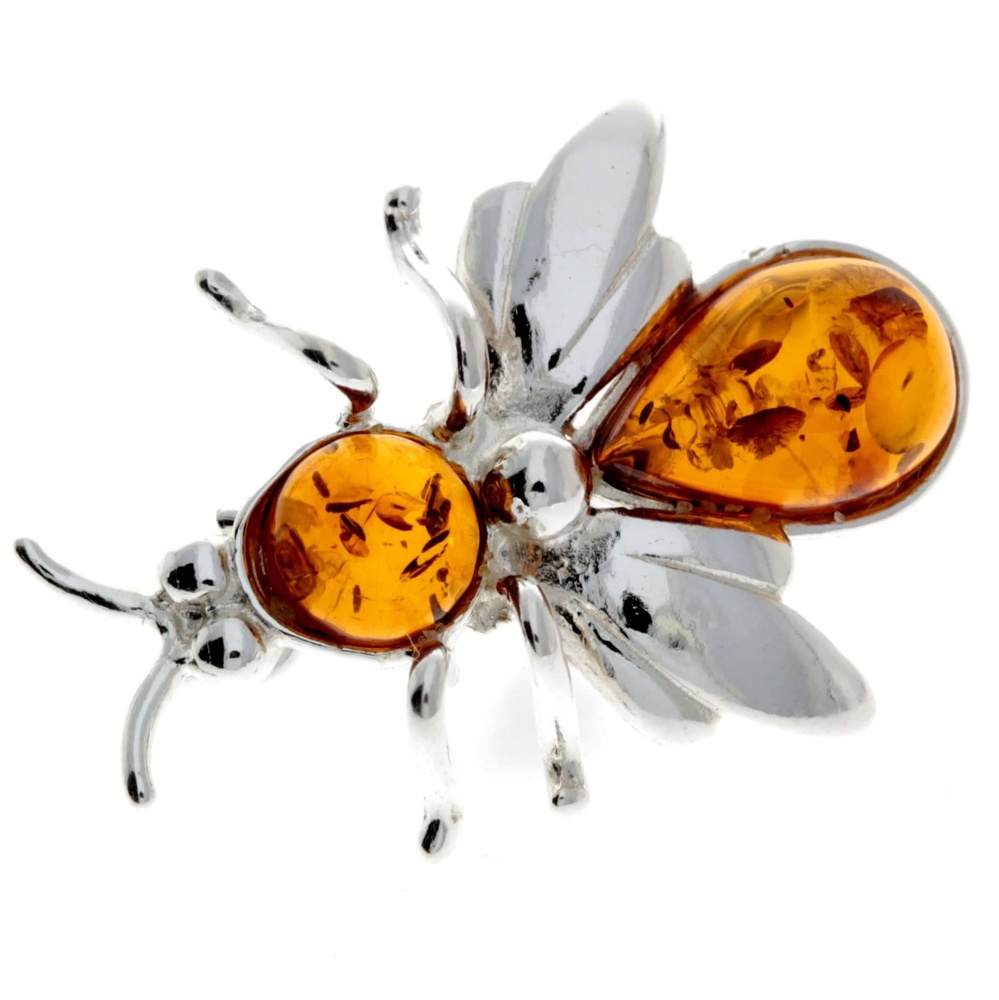 925 Sterling Silver & Baltic Amber Fly Brooch - M801