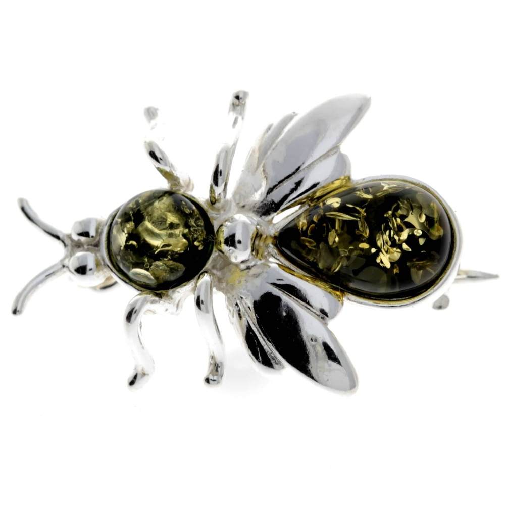 925 Sterling Silver & Baltic Amber Fly Brooch - M801