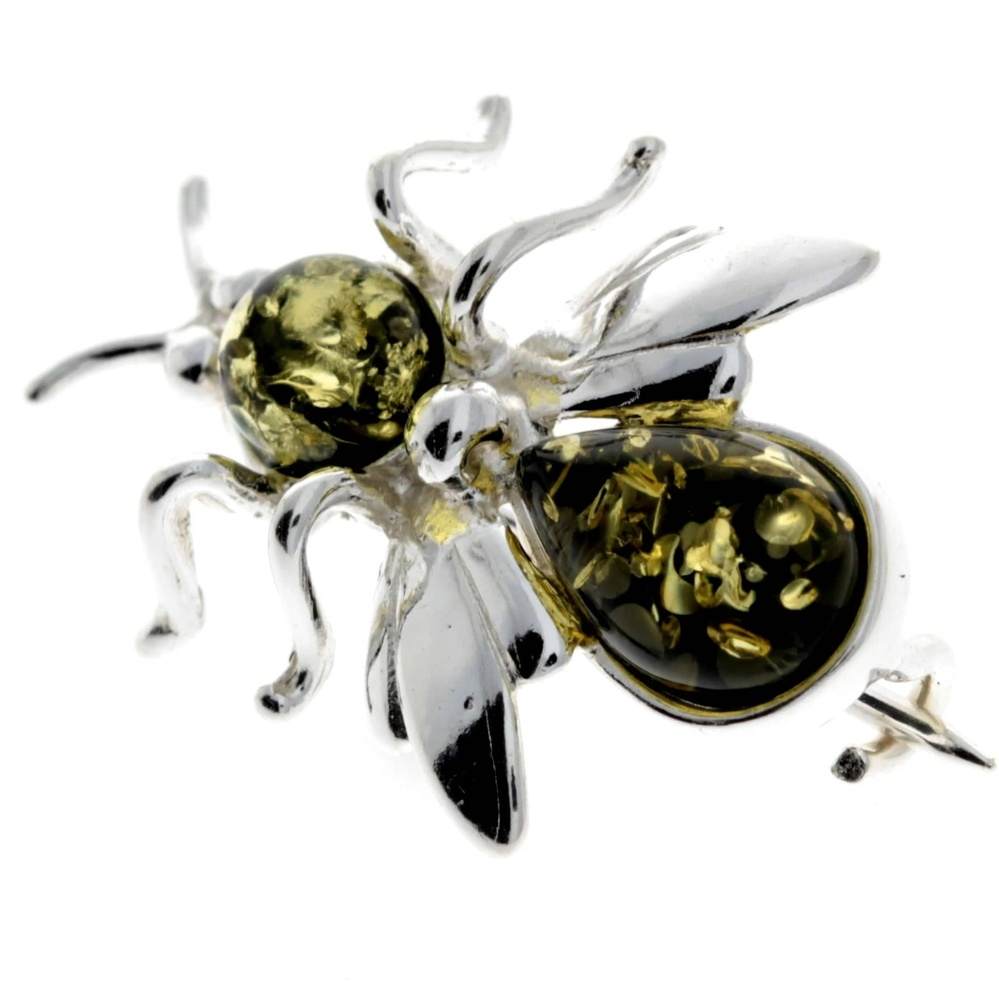 925 Sterling Silver & Baltic Amber Fly Brooch - M801