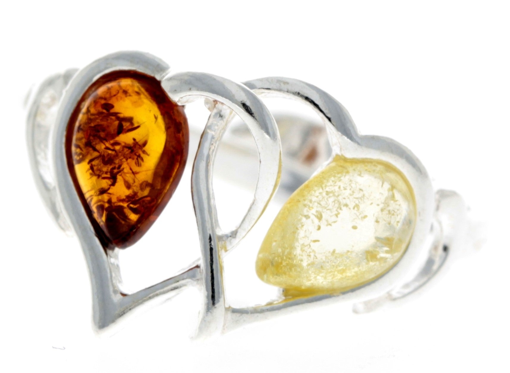 925 Sterling Silver & Baltic Amber Heart Adjustable Ring - GL713A