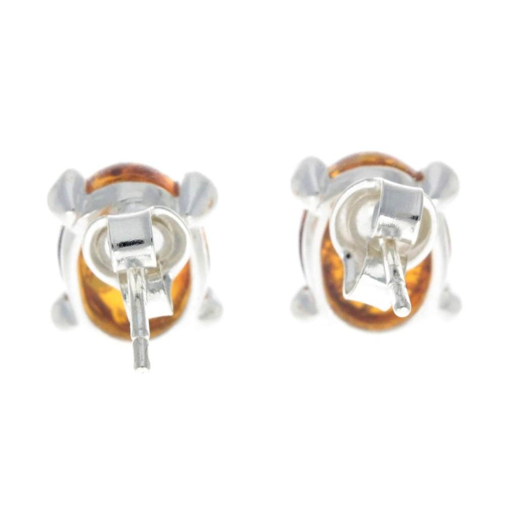 925 Sterling Silver & Baltic Amber Classic Oval Stud Earrings - GL028