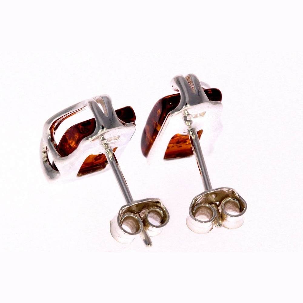 925 Sterling Silver & Baltic Amber Modern Studs Earrings - GL005