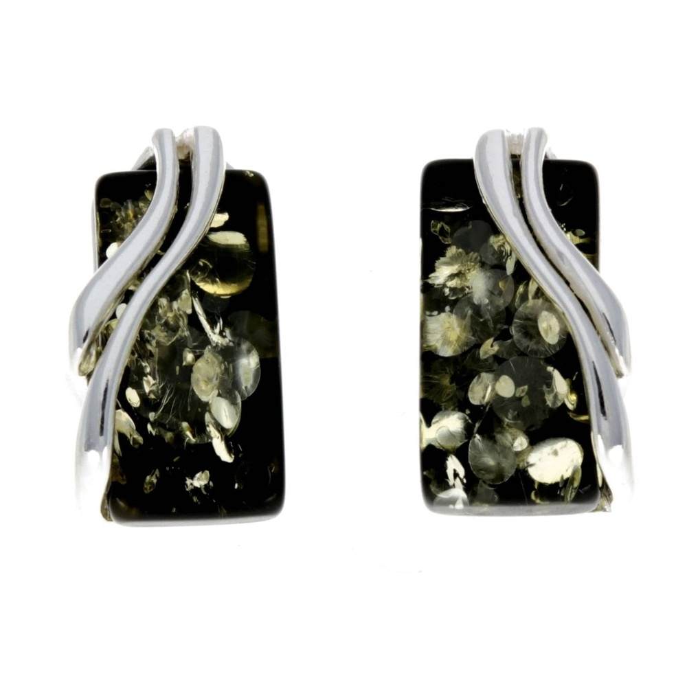 925 Sterling Silver & Baltic Amber Modern Studs Earrings - GL005