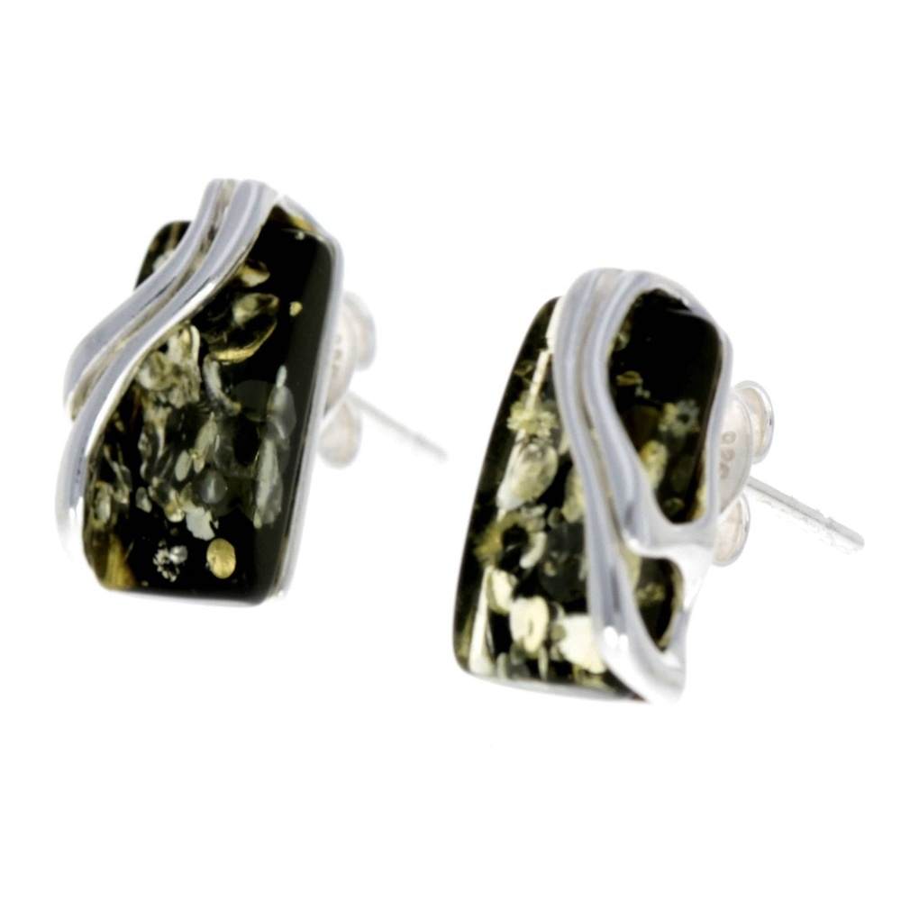 925 Sterling Silver & Baltic Amber Modern Studs Earrings - GL005