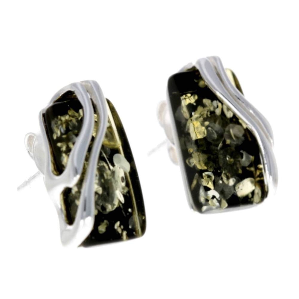 925 Sterling Silver & Baltic Amber Modern Studs Earrings - GL005