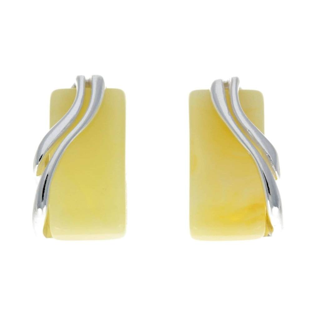 925 Sterling Silver & Baltic Amber Modern Studs Earrings - GL005