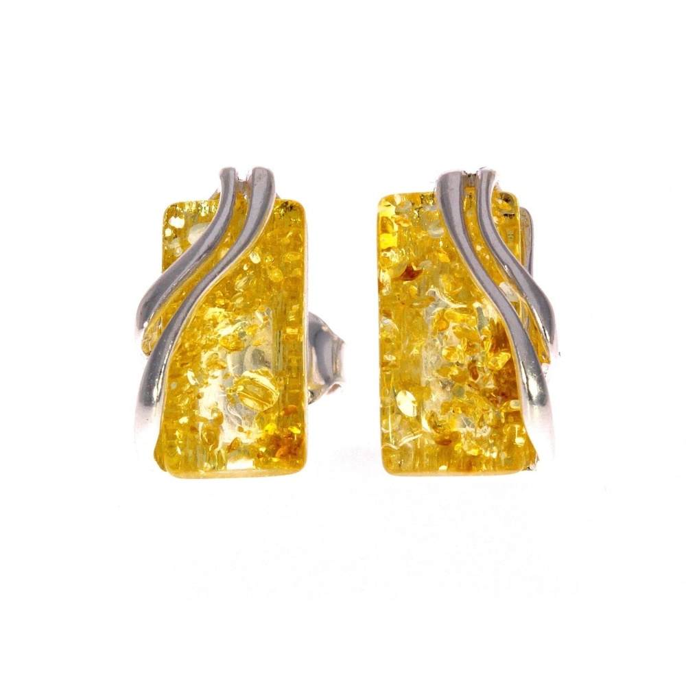 925 Sterling Silver & Baltic Amber Modern Studs Earrings - GL005