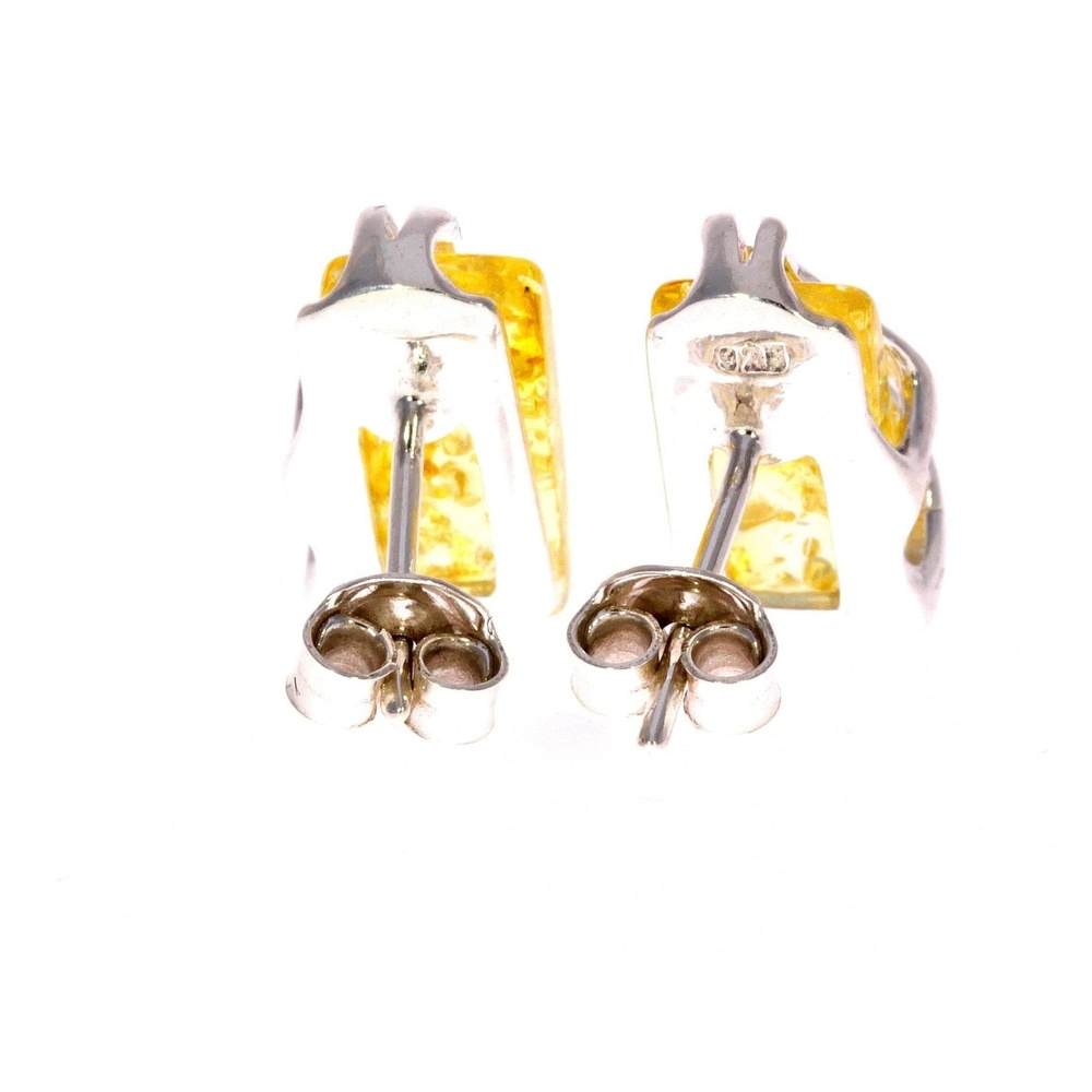 925 Sterling Silver & Baltic Amber Modern Studs Earrings - GL005