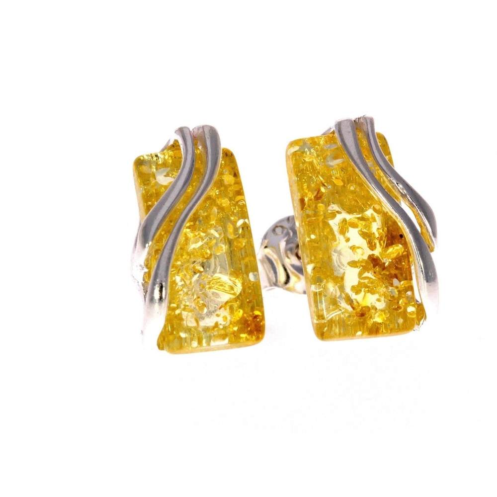 925 Sterling Silver & Baltic Amber Modern Studs Earrings - GL005