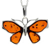 925 Sterling Silver & Genuine Baltic Amber Butterfly Pendant - AD217