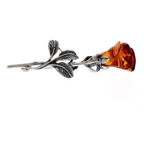 925 Sterling Silver & Baltic Amber Unique Rose Brooch - BR1