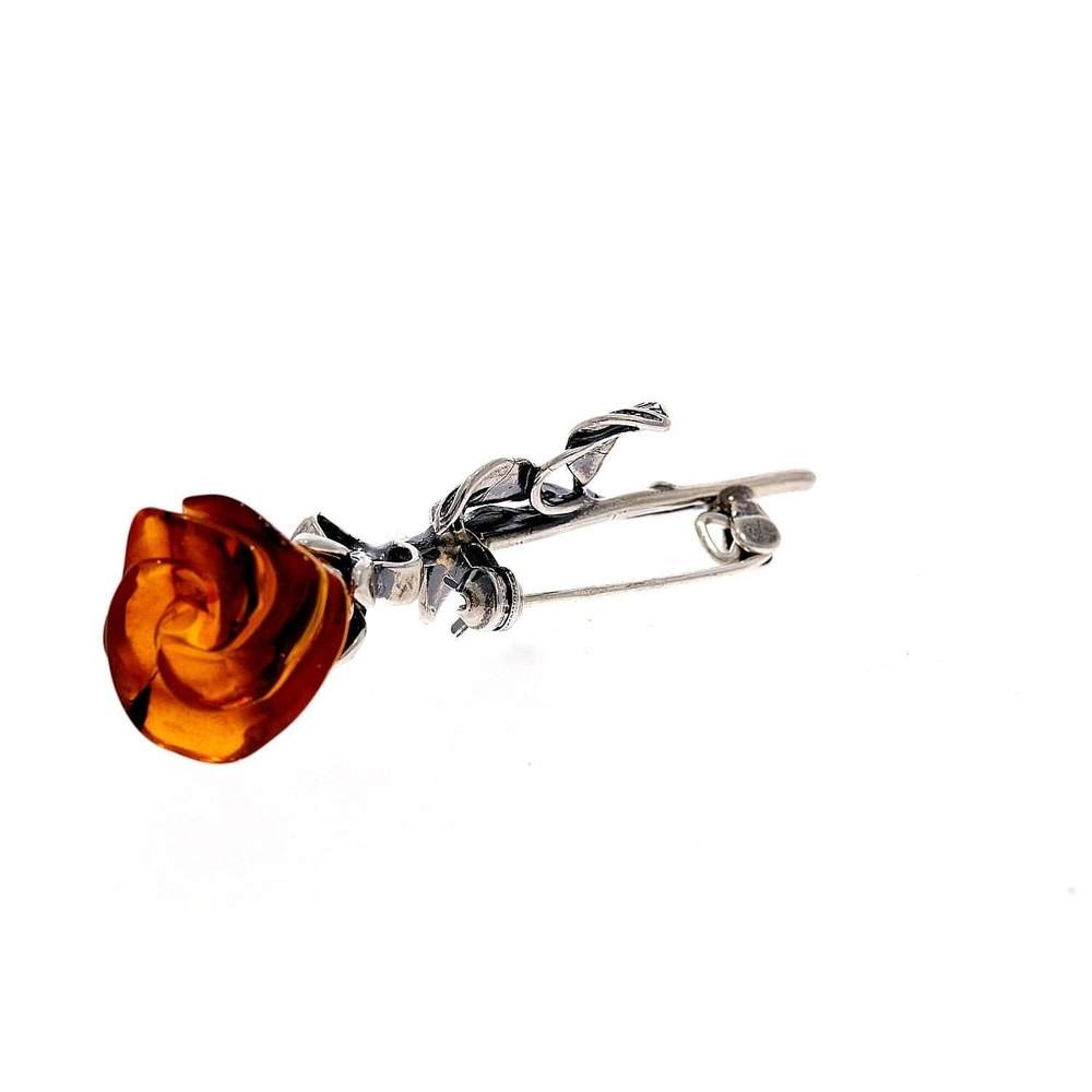 925 Sterling Silver & Baltic Amber Unique Rose Brooch - BR1