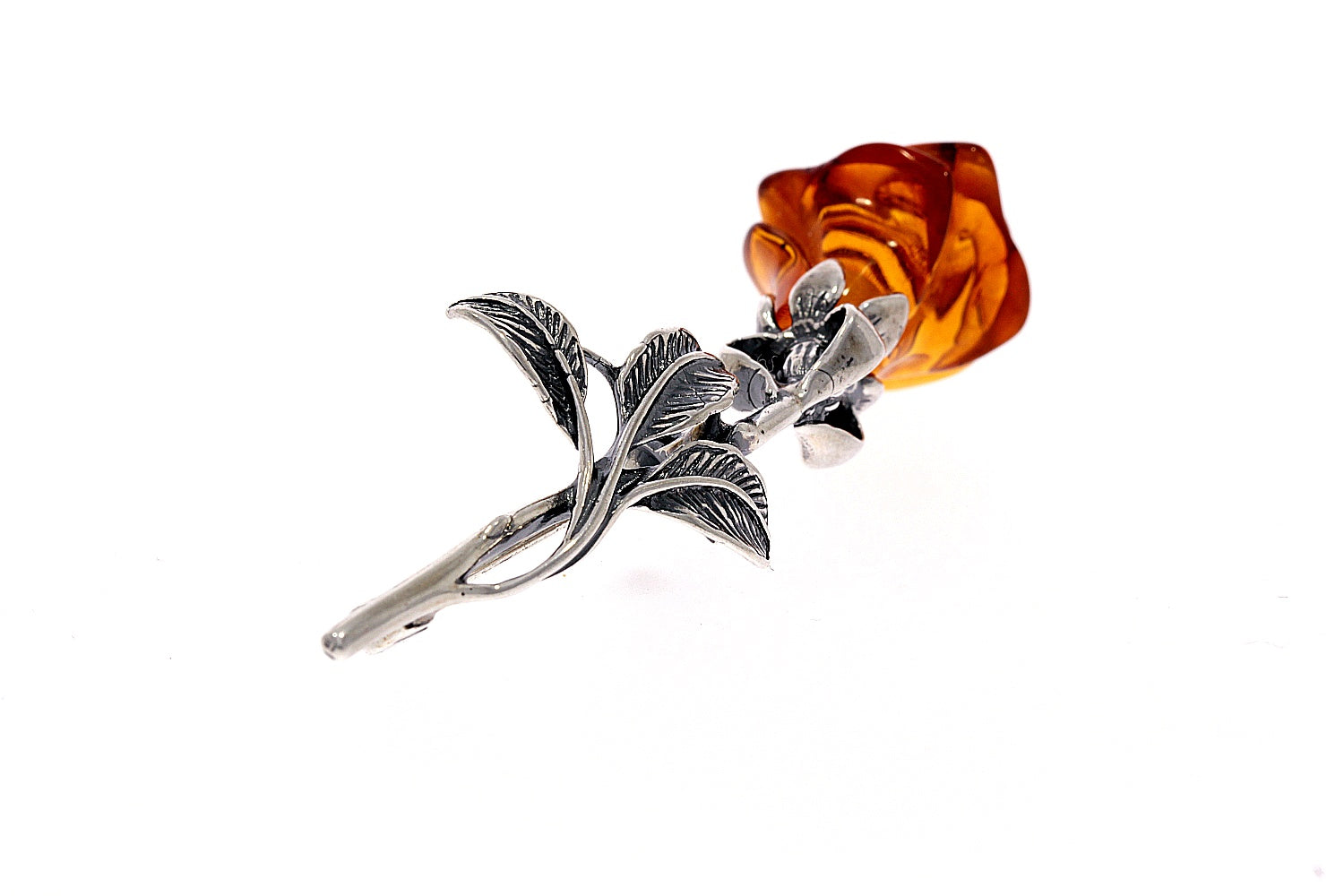 925 Sterling Silver & Baltic Amber Unique Rose Brooch - BR1