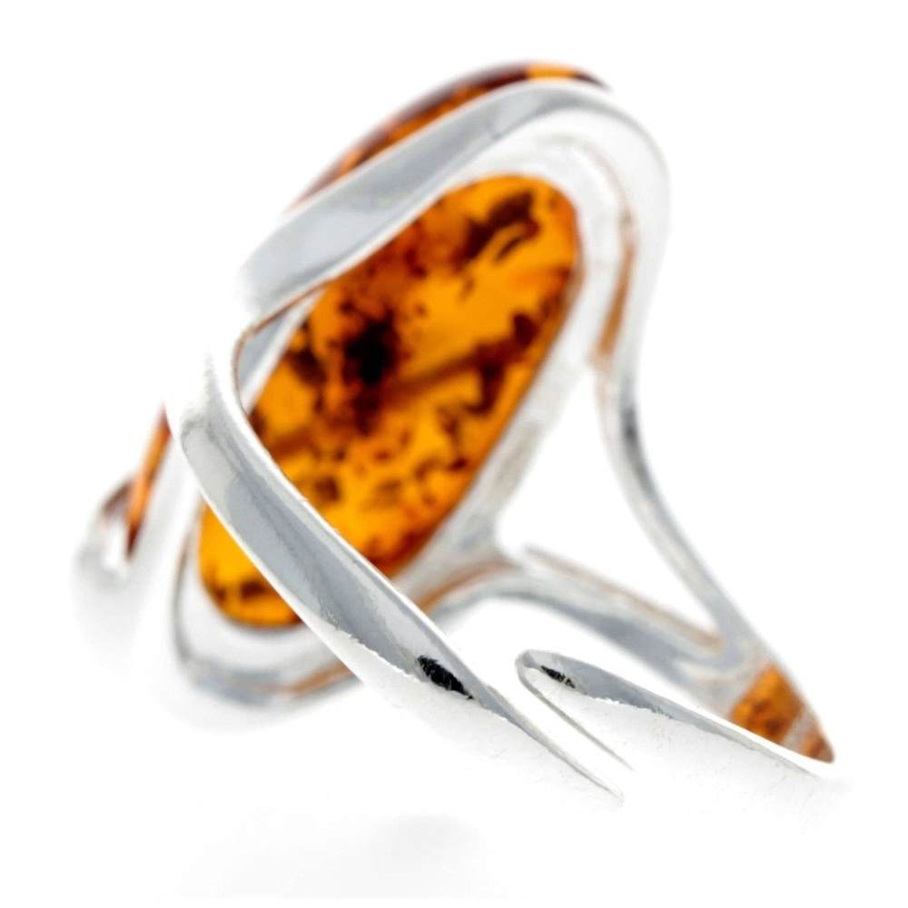 925 Sterling Silver & Genuine Baltic Amber Adjustable Ring GL423A