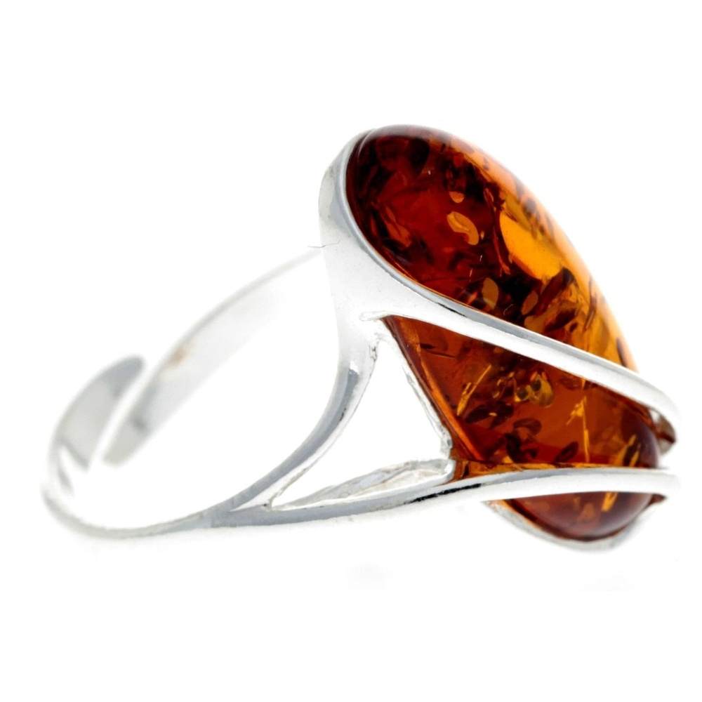 925 Sterling Silver & Genuine Baltic Amber Adjustable Ring GL423A