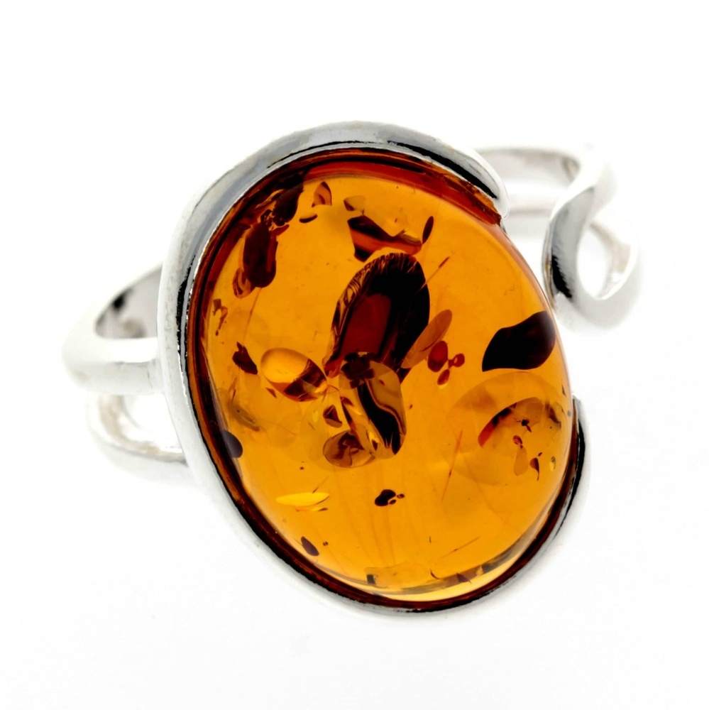 925 Sterling Silver & Baltic Amber Classic Adjustable Ring - GL464