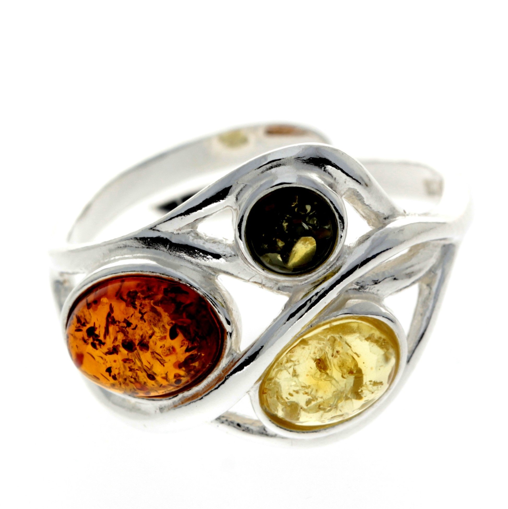 925 Sterling Silver & Baltic Amber Modern Adjustable Ring - GL481
