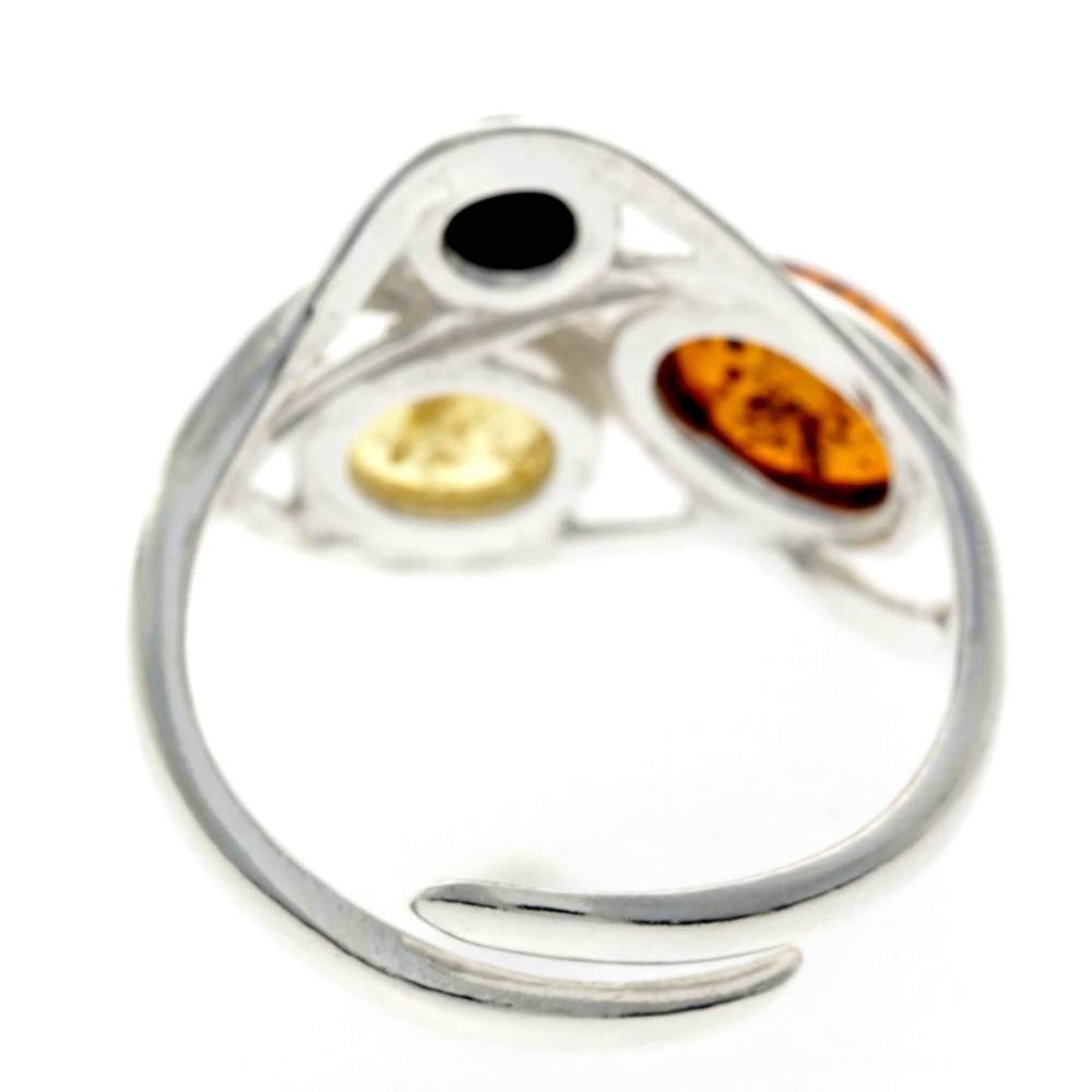 925 Sterling Silver & Baltic Amber Modern Adjustable Ring - GL481