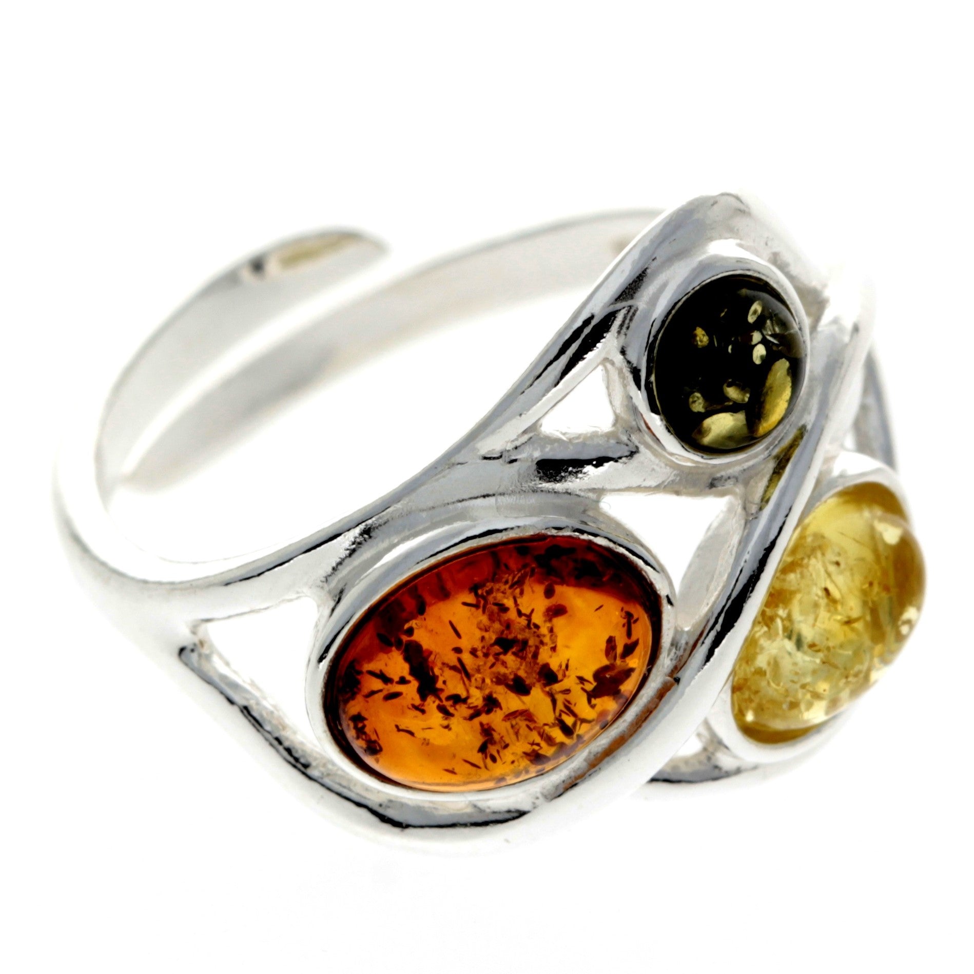 925 Sterling Silver & Baltic Amber Modern Adjustable Ring - GL481